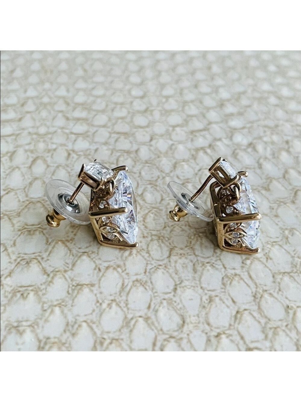 Radiant Cut Cubic Zirconia Rose Gold Vermeil Sterling Silver Ornate Earr… - Picture 11 of 11
